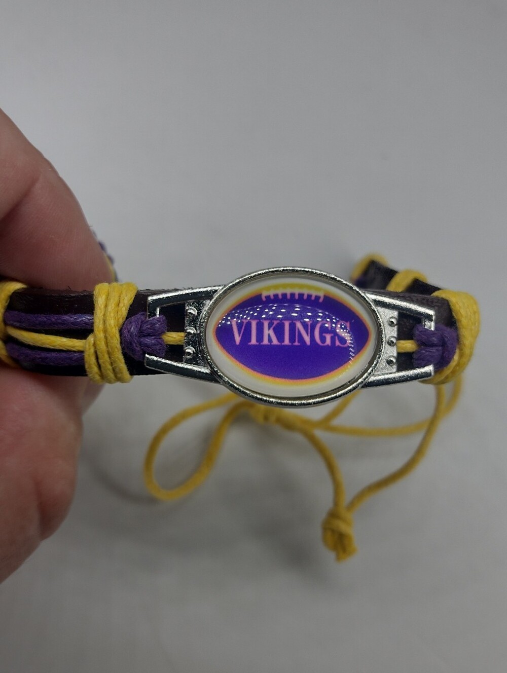 NEW Official Minnesota Vikings Purple & Black Leather Chrome Charm Bracelet